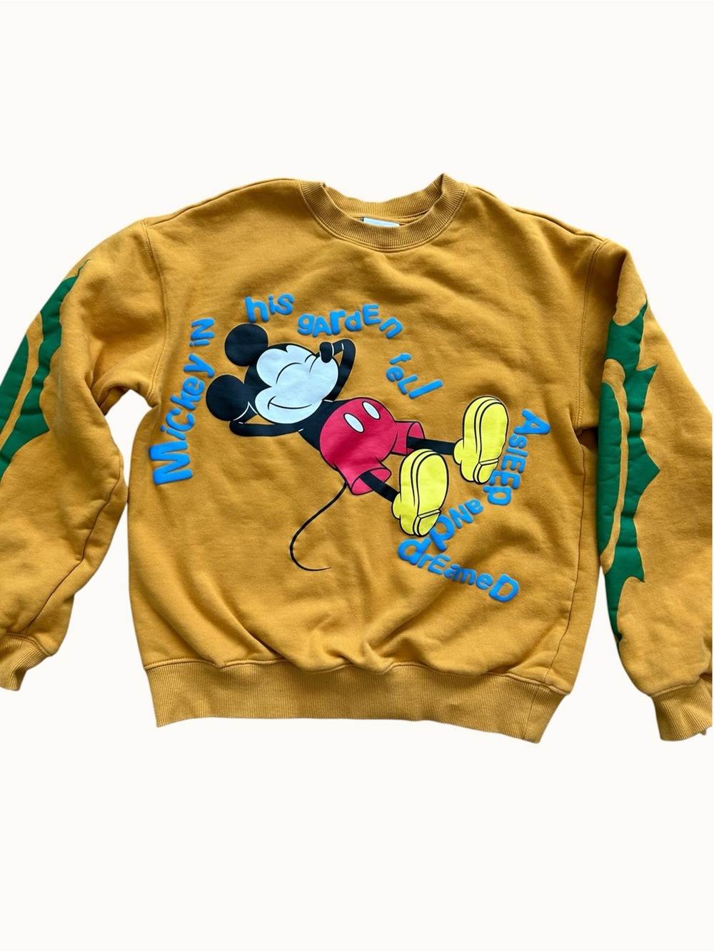 Disney Mickey & Co Vintage Mickey in His Garden Mustard Sweatshirt Womens Small